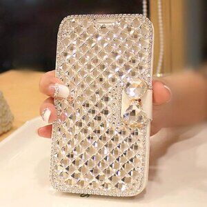 Phone 15 Pro Pro Max Plus Wallet Case Bling Rhinestone Diamond Case Kickstand